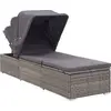 Image de vidaXL Chaise longue avec protection solaire et coussins Poly Rattan Gris
