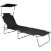 Image de vidaXL Chaise longue pliante avec toit solaire noir aluminium