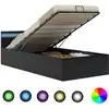 Image de vidaXL Lit de rangement hydraulique avec LED noir similicuir 90×200 cm