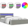 Image de vidaXL Lit de rangement hydraulique avec LED Tissu gris clair 140×200 cm