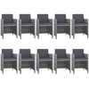 Image de Vidaxl - Salon De Jardin 11 Pcs Avec Coussins Résine Tressée Gris