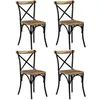 Image de Vidaxl   Lot De 4 Chaises À Dossier Croisé Noir   Bois De Manguier Massif   Cadre En Acier   Dimensions 51x52x84 Cm