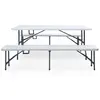 Image de vidaXL Table de jardin pliante avec 2 bancs 180 cm acier et HDPE blanc