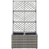 Image de vidaXL Lit surélevé avec treillis 2 pots 58×30×107cm Poly rotin gris