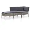 Image de Salon De Jardin 3 Pcs Avec Coussins Résine Tressée Gris Vidaxl