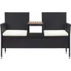 Image de vidaXL Banc de jardin 2 places avec table de thé 143 cm Poly rotin noir