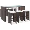 Image de Vidaxl   Ensemble De Bar De Jardin 7 Pièces En Résine Tressée   Coussins Épais Amovibles   Table En Verre Trempé   Résistant Aux Intempéries