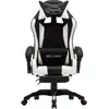 Image de vidaXL Chaise de jeu avec repose-pieds Blanc et noir Similicuir