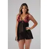 Image de Christine - Nuisette avec string "Fleur de Plaisir" - Noir/Rouge