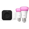 Image de Philips Hue white & Color ambiance Kit De Démarrage : Deux ampoules Connectées E27 + Dimmer Switch + Hue Bridge Pro