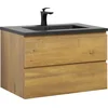 Image de Meuble de salle de bain Angela 80 cm - lavabo noir - Chêne - Meuble bas meuble vasque meuble vasque