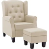 Image de vidaXL Fauteuil avec repose-pieds Crème Tissu