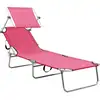 Image de vidaXL Chaise longue pliante avec toit solaire acier rose