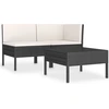 Image de vidaXL Ensemble de salon de jardin 3 pièces avec coussins Poly rotin noir