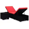 Image de vidaXL Chaise longue avec support et table de thé Poly rotin rouge