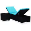 Image de vidaXL Chaise longue avec support et table de thé Poly rotin bleu