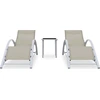 Image de vidaXL Bains de soleil 2 pcs. avec table aluminium blanc crème