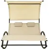 Image de vidaXL Bain de soleil double avec toit solaire Textilène Crème