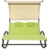 Image de vidaXL Bain de soleil double avec toit solaire Textilène vert et crème