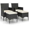 Image de vidaXL Ensemble de 4 chaises et tabourets de jardin en poly rotin noir