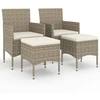 Image de vidaXL 4-tlg. Set de hotte de jardin et d'hochet Poly Rattan Grau