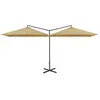Image de vidaXL Double parasol avec mât en acier 600x300 cm Taupe
