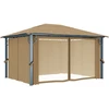 Image de vidaXL Pavillon avec rideau 400x300 cm Taupe Aluminium