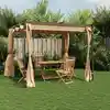 Image de vidaXL Pavillon avec rideaux 3x3 m taupe acier