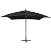 Image de vidaXL Parapluie avec mât noir 3x3 m bois de sapin massif