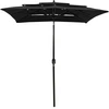 Image de vidaXL Parasol avec mât en aluminium 3 couches noir 2x2 m