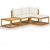 Image de vidaXL Ensemble de salon de jardin 4 pièces avec coussins Crème Bois massif Acacia