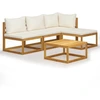 Image de vidaXL Ensemble de salon de jardin 5 pièces avec coussins Crème Bois massif Acacia