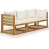 Image de vidaXL Canapé de jardin 3 places avec revêtement Crème Acacia Bois massif
