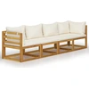 Image de vidaXL Canapé de jardin 4 places avec coussins Crème Acacia Bois massif