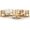 Image de vidaXL Ensemble de salon de jardin 5 pièces avec coussins Crème Bois massif Acacia