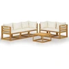 Image de vidaXL Ensemble de salon de jardin 6 pièces avec coussins Crème Bois massif Acacia