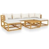 Image de vidaXL Ensemble de salon de jardin 7 pièces avec coussins Crème Bois massif Acacia