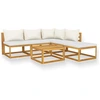 Image de vidaXL Ensemble de salon de jardin 6 pièces avec coussins Crème Bois massif Acacia