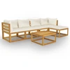 Image de vidaXL Ensemble de salon de jardin 6 pièces avec coussins Crème Bois massif Acacia
