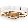 Image de vidaXL Ensemble de salon de jardin 5 pièces avec coussins Crème Bois massif Acacia