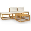 Image de vidaXL Ensemble de salon de jardin 4 pièces avec coussins Crème Bois massif Acacia