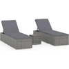 Image de vidaXL 3 pcs. Bains de soleil de jardin avec table de thé Poly rotin gris