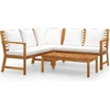 Image de vidaXL Ensemble de salon de jardin 4 pièces avec coussins Crème Bois massif Acacia