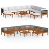 Image de vidaXL Ensemble salon de jardin 11 pièces avec coussins Bois crème Acacia & corde