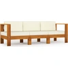 Image de vidaXL Canapé de jardin 3 places avec coussins blancs crème Bois massif Acacia