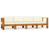 Image de vidaXL Canapé de jardin 4 places avec coussins blanc crème en acacia massif