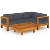 Image de vidaXL Ensemble de salon de jardin 5 pièces avec coussins gris foncé en bois d'acacia
