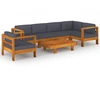 Image de vidaXL Ensemble de salon de jardin 7 pièces avec coussins gris foncé en bois d'acacia