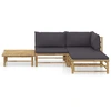 Image de vidaXL Ensemble de salon de jardin 4 pièces avec coussins gris foncé en bambou