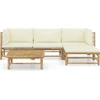 Image de vidaXL Ensemble de salon de jardin 5 pièces avec coussins blanc crème en bambou